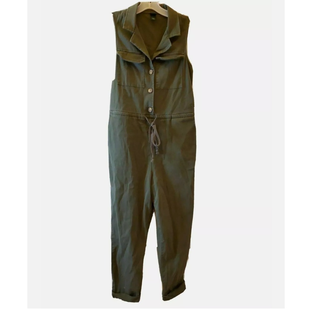 Wild Fable Utility Jumpsuit Olive Green Sleeveless Romperโ Size Small Button Up